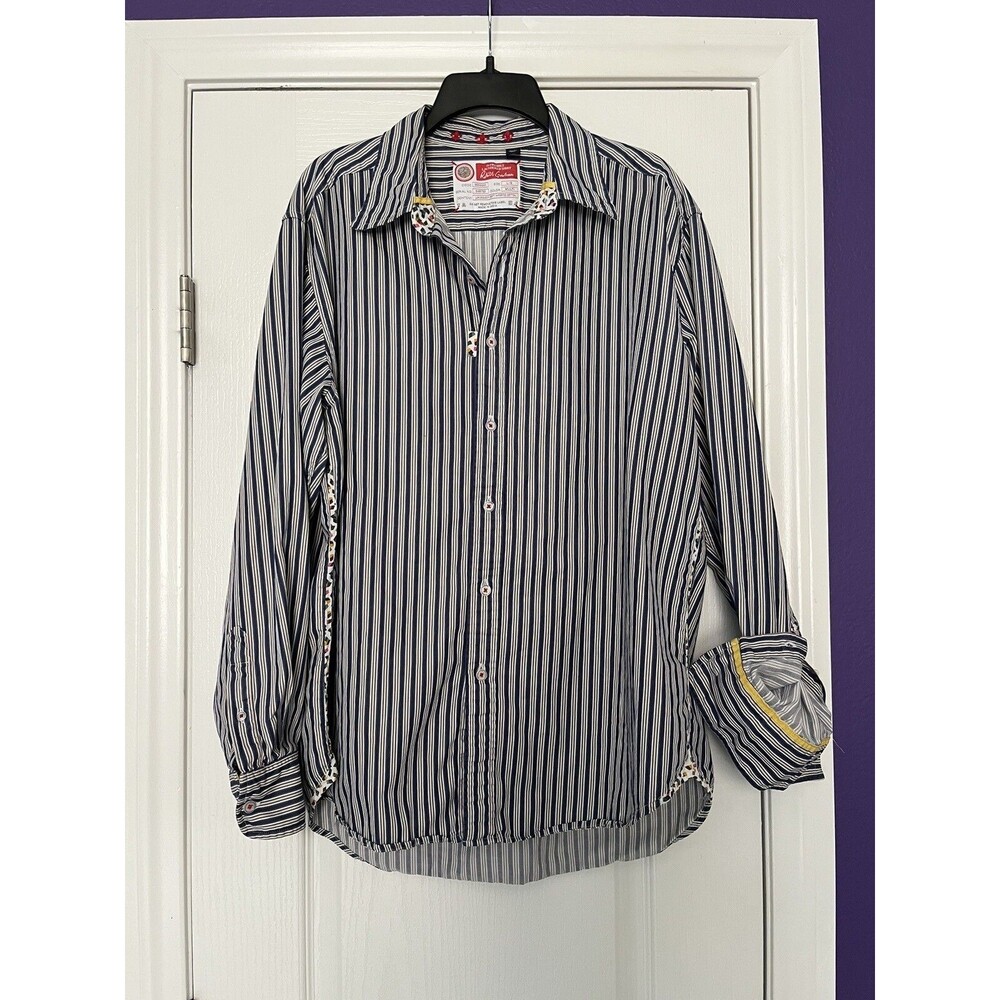 Robert Graham Striped Fleur de lis 46732 Flip Cuff Shirt Men’s Size Large L - Picture 3 of 13